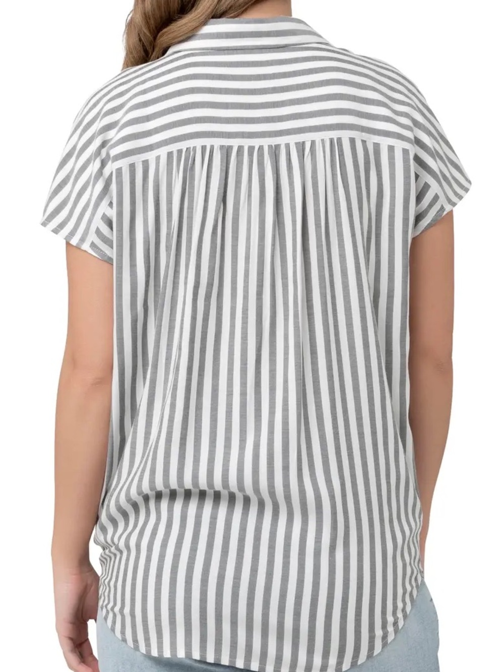 Ripe Maternity Ada Stripe Button Front Tie Shirt Gray White Size M - Picture 4 of 7